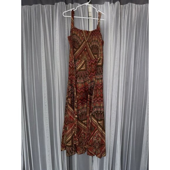Vintage Phool Smocked Boho Maxi Dress Sundress 2x Orange 100% Indian Cotton - Picture 1 of 10